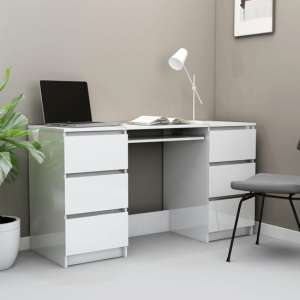 Mayra High Gloss Laptop Desk With 6 Drawers In White