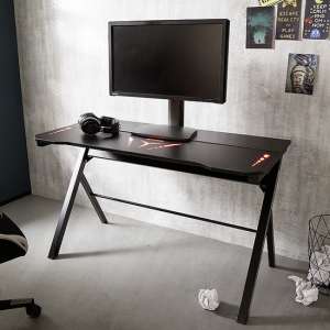 McRacing Glass Top Gaming Desk In Black With LED Lights