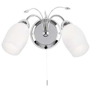 Meadow 2 Lights White Glass Wall Light In Chrome