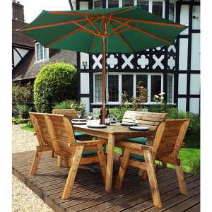 Mecot 6 Seater Dining Set With Parasol In Green