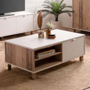 Mecoy Wooden Coffee Table In Old Style Bright And White