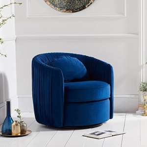 Medan Modern Velvet Swivel Tub Chair In Blue