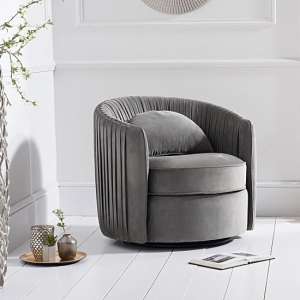 Medan Modern Velvet Swivel Tub Chair In Grey