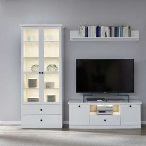 Median Wooden Living Room Set 2 In White With LED Lighting