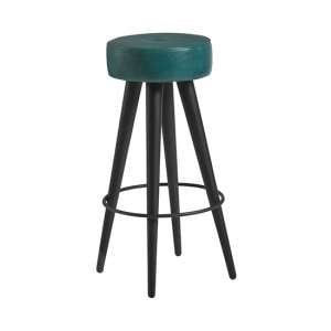 Medina Round Faux Leather Bar Stool In Vintage Teal