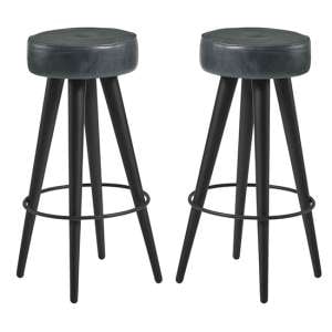 Medina Round Vintage Grey Faux Leather Bar Stools In Pair