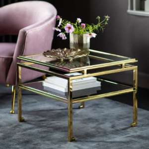 Medulla Clear Glass Side Table With Gold Metal Frame