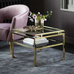 Medulla High Glass Side Table In Gold Finish Metal Frame