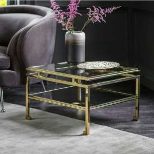 Medulla Low Glass Side Table In Gold Finish Metal Frame