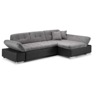 Meigle Fabric Right Hand Corner Sofa Bed In Black And Grey