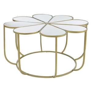 Mekbuda Petal White Mirrored Top Coffee Table With Gold Frame