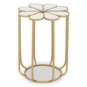 Mekbuda Petal White Mirrored Top Side Table With Gold Frame