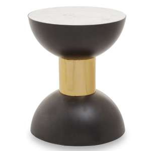 Mekbuda Round White Marble Top Side Table With Chic Black Base