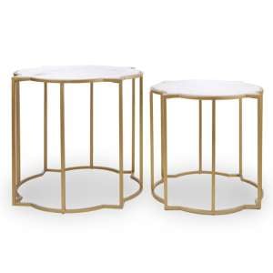 Mekbuda White Marble Top Set Of 2 Side Tables With Gold Frame