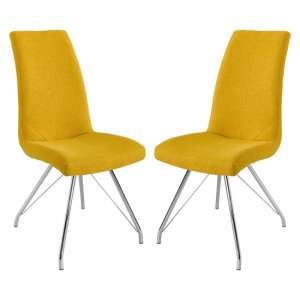 Mekbuda Yellow Fabric Upholstered Dining Chair In Pair