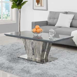 Melange Marble Effect Glass Top High Gloss Coffee Table In Grey