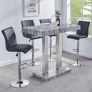 Melange Marble Effect Bar Table With 4 Ripple Black Stools