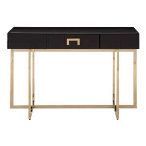 Meleph Glass Top Wooden Console Table In Black
