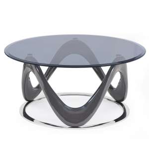 Melio Glass Coffee Table With Grey Gloss And Polished Ring Base
