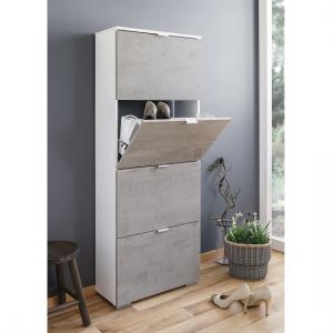 Melone Shoe Cabinet Tall In White And Concrete Effect Fronts