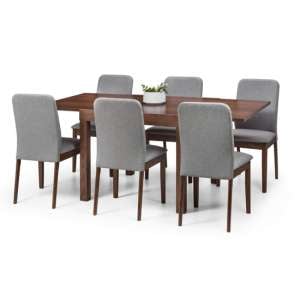 Machiko Extending Dining Table With 6 Bates Grey Chairs