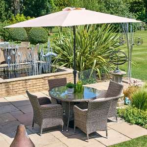 Meltan 4 Seater Dining Set With 2.2M Parasol In Oak