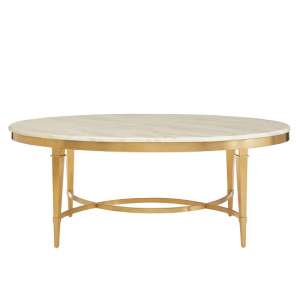 Alvara Marble Coffee Table Oval In White With Gold Finish Legs
