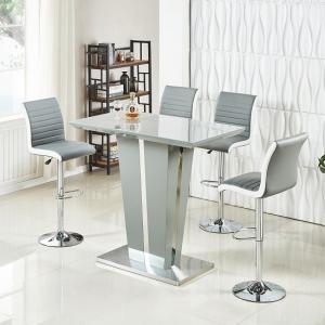 Memphis Glass Bar Table In High Gloss Grey And 4 Ritz Stools