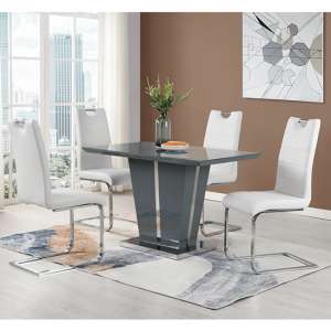 Memphis Small Grey Gloss Dining Table With 4 Petra White Chairs