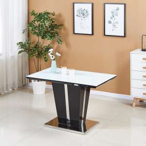 Memphis White Glass Dining Table Small In Black High Gloss