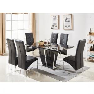 Memphis Glass Dining Table In Black Gloss With 6 Dining Chairs