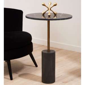 Menkent Round Marble Side Table In Black