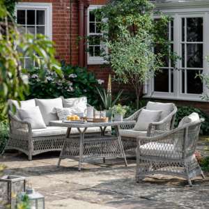 Menot Outdoor Poly Rattan Lounger Sofa With Tea Set In Stone