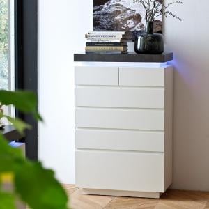 Mentis Chest of Drawers In Matt White And Concrete With LED