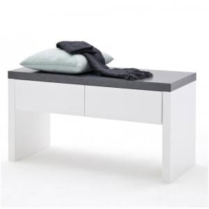 Mentis Shoe Bench In Matt White And Concrete With 2 Drawers