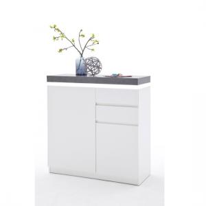 Mentis Shoe Storage Cabinet In Matt White And Concrete With LED