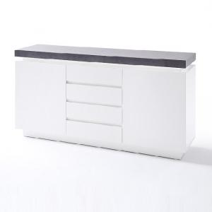 Mentis Sideboard With LED In Matt White Concrete And 4 Drawers