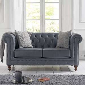 Mentor Chesterfield Leather 2 Seater Sofa In Grey