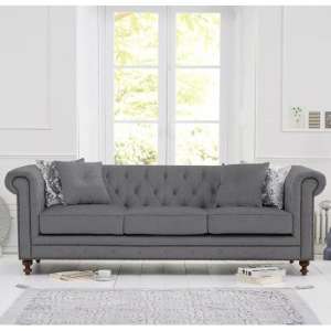 Mentor Chesterfield Linen Fabric 3 Seater Sofa In Grey