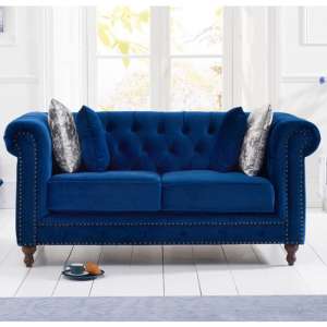 Mentor Chesterfield Plush Fabric 2 Seater Sofa In Blue