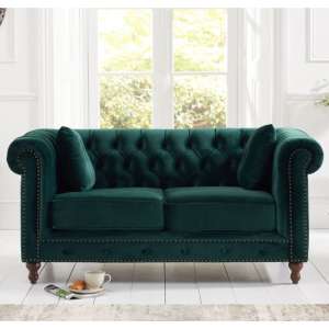 Mentor Chesterfield Plush Fabric 2 Seater Sofa In Green