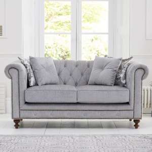 Mentor Chesterfield Plush Fabric 2 Seater Sofa In Grey