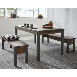 Merano Dining Table In Old Wood Matera Grey Legs With 2 Benches