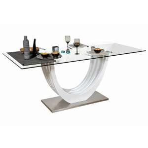 Merida Clear Glass Dining Table With White High Gloss Base