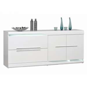 Merida LED Sideboard In White High Gloss With 2 Doors 2 Drawers