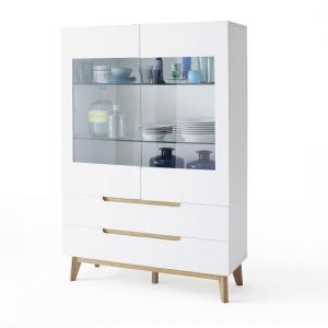 Merina Glass Display Cabinet In Matt White And Knotty Oak