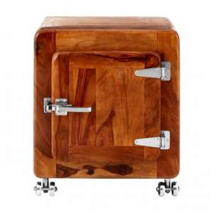 Merova Wooden 1 Door Side Table In Light Teak