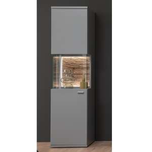 Mestre Wooden Display Cabinet In Artic Grey With 1 Door And LED