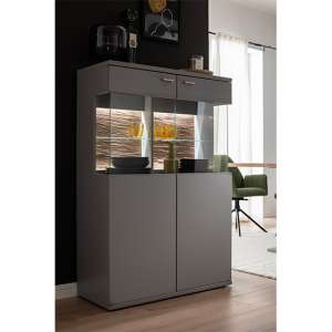 Mestre Wooden Highboard In Artic Grey With 2 Doors And LED