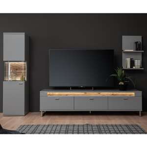 Mestre Wooden Living Room Furniture Set In Artic Grey With LED